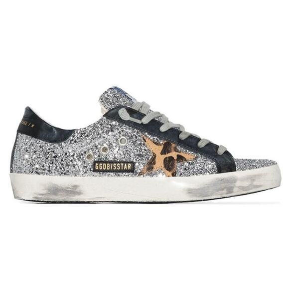 Golden Goose Shoes - Golden Goose Superstar Silver Glitter Animal Print Star Sneakers Size 39 / US 9
